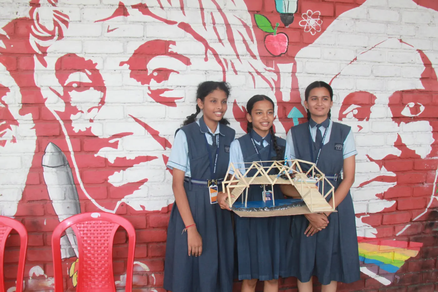 Students with their bridge model